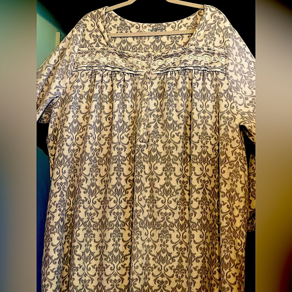 Faux FUR NWOT Croft&Barrow nightgown maxi long slv lace trim super soft 3X